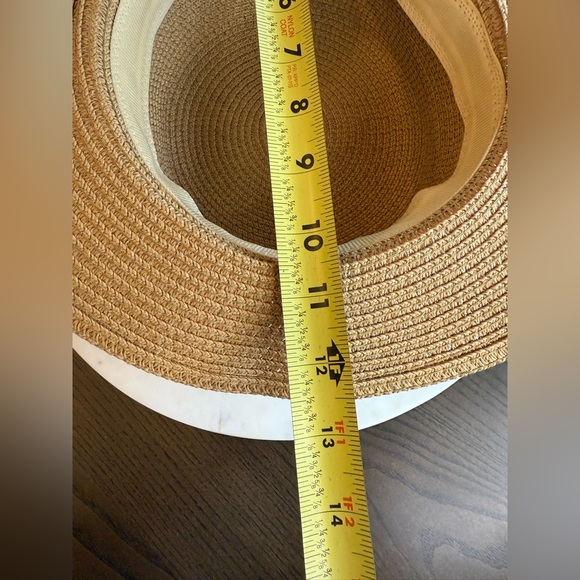 Tan and Blue Straw Sun Hat with Decorative Band - Picture 7 of 8